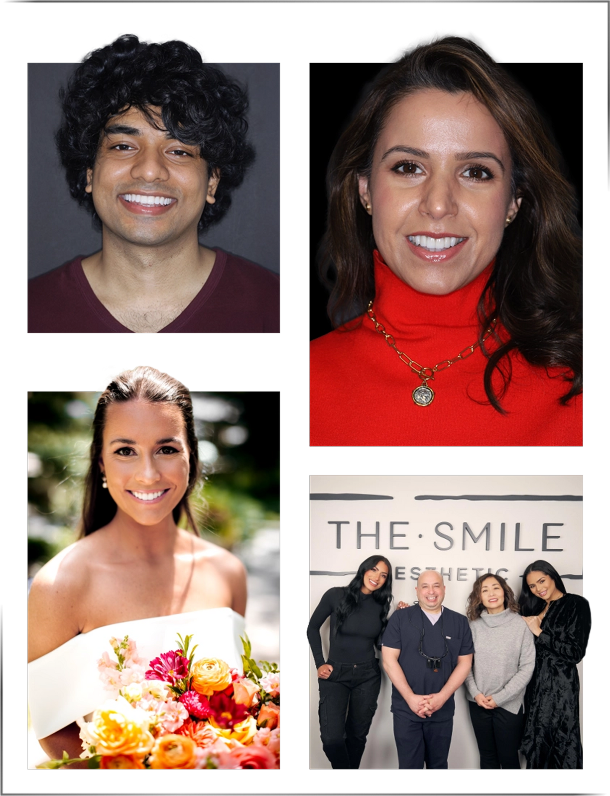 Collage of patient smiles and The Smile Aesthetic team